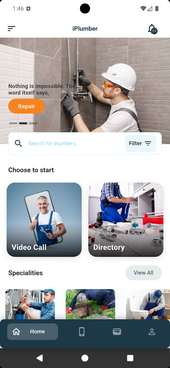 iPlumber app - Home screen